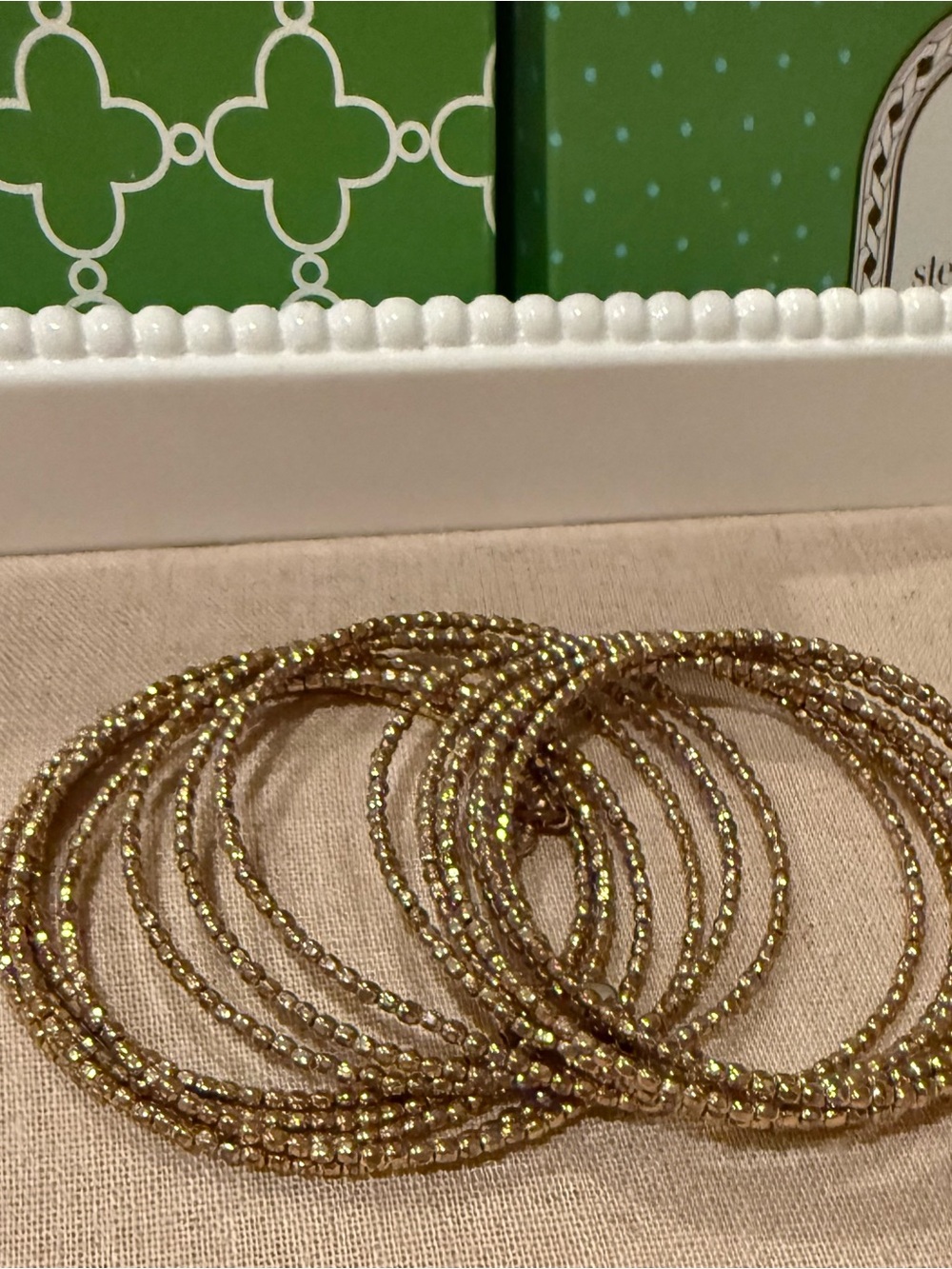 Stella & Dot Gold Beaded Stretch Bracelet Set